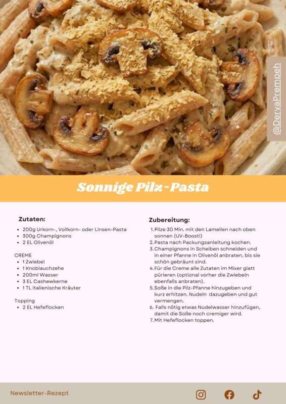 Rezeptkarte Sonnige Pilz-Pasta von Derya Prempeh