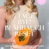 Cover des E-Books 7 Tage BYE! Blähbauch Reset von Derya Prempeh, eine Frau hält eine halbierte Papaya vor ihrem Bauch